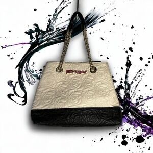 Betsey Johnson Black & White Flower Quilted Tote Purse - "Marianna"